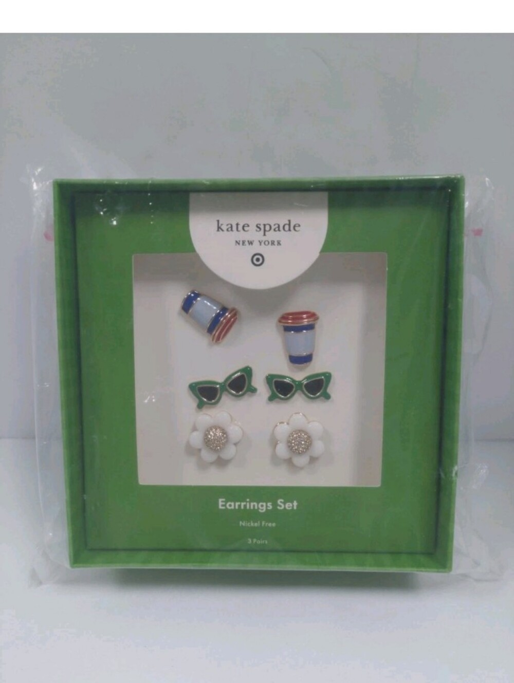 Kate Spade x Target Stud Earrings Sunglasses Flowers Coffee Cups 3 Pairs